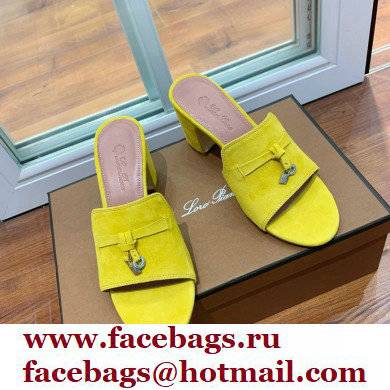 Loro Piana Heel 8cm Suede Goatskin Summer Charms Sandals Yellow