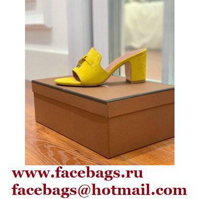 Loro Piana Heel 8cm Suede Goatskin Summer Charms Sandals Yellow