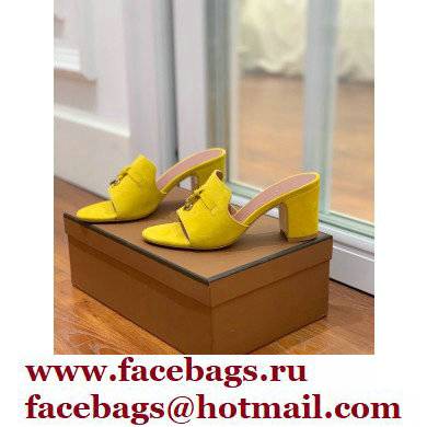 Loro Piana Heel 8cm Suede Goatskin Summer Charms Sandals Yellow