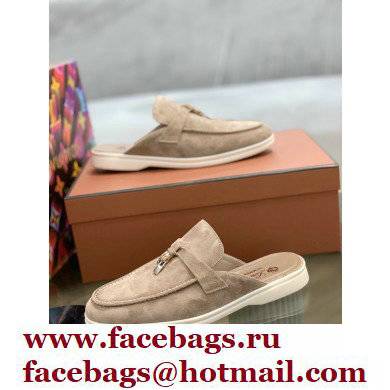 Loro Piana Suede Calfskin Babouche Charms Walk Loafers Camel