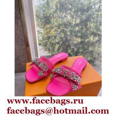 Louis Vuitton Crystal Bow Diva Flat Mules Embroidered Satin Fuchsia 2022