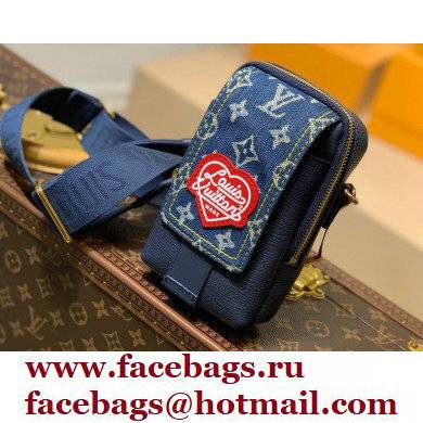 Louis Vuitton Monogram denim Flap Double Phone Pouch Bag M81060 Blue