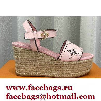 Louis Vuitton Perforated Calf Leather Starboard Wedge Espadrilles Sandals Pink 2022