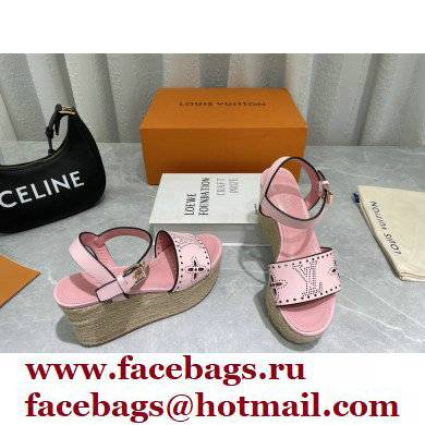 Louis Vuitton Perforated Calf Leather Starboard Wedge Espadrilles Sandals Pink 2022