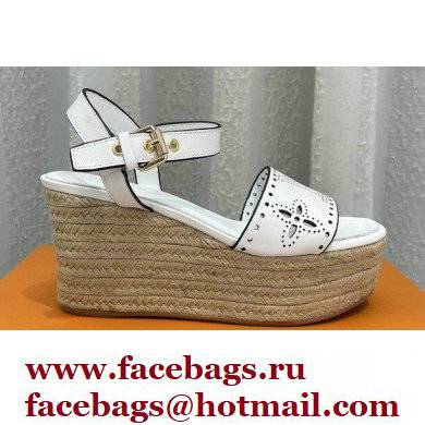 Louis Vuitton Perforated Calf Leather Starboard Wedge Espadrilles Sandals White 2022