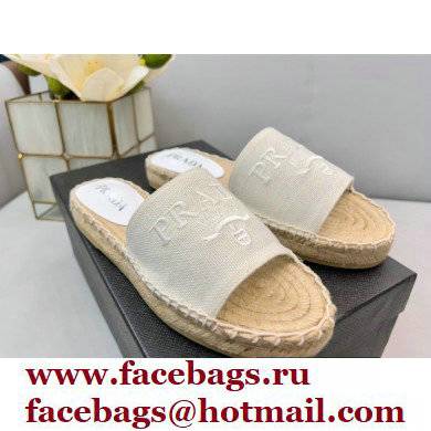 Prada Linen Logo Embroidered Espadrilles Slides White 2022