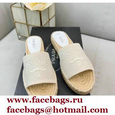 Prada Linen Logo Embroidered Espadrilles Slides White 2022