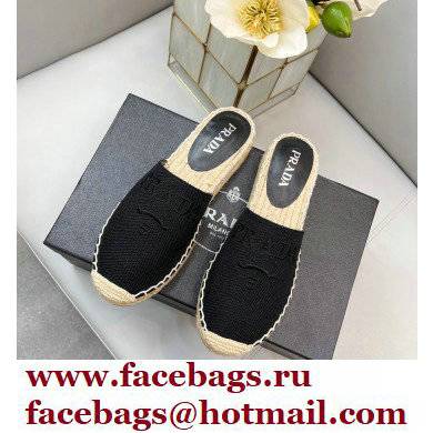 Prada Linen Logo Embroidered Espadrilles Slippers Black 2022