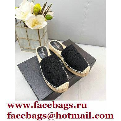 Prada Linen Logo Embroidered Espadrilles Slippers Black 2022