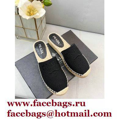 Prada Linen Logo Embroidered Espadrilles Slippers Black 2022