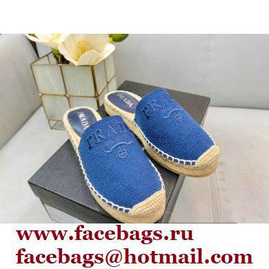 Prada Linen Logo Embroidered Espadrilles Slippers Blue 2022