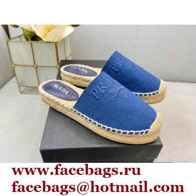 Prada Linen Logo Embroidered Espadrilles Slippers Blue 2022