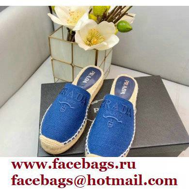 Prada Linen Logo Embroidered Espadrilles Slippers Blue 2022