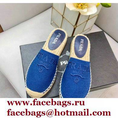 Prada Linen Logo Embroidered Espadrilles Slippers Blue 2022