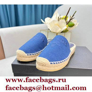 Prada Linen Logo Embroidered Espadrilles Slippers Blue 2022