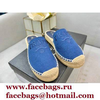 Prada Linen Logo Embroidered Espadrilles Slippers Blue 2022