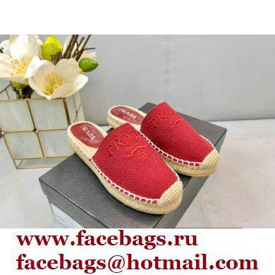 Prada Linen Logo Embroidered Espadrilles Slippers Red 2022