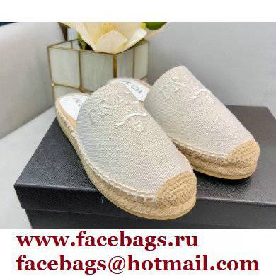 Prada Linen Logo Embroidered Espadrilles Slippers White 2022