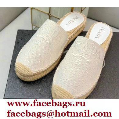 Prada Linen Logo Embroidered Espadrilles Slippers White 2022