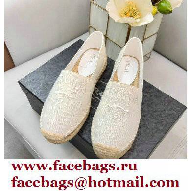 Prada Linen Logo Embroidered Espadrilles White 2022