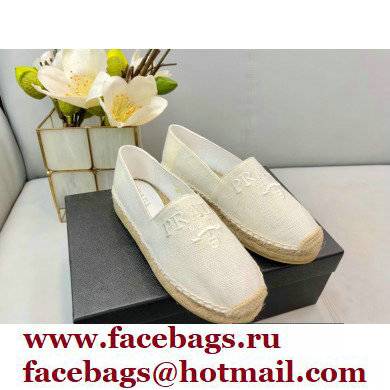 Prada Linen Logo Embroidered Espadrilles White 2022