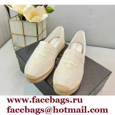 Prada Linen Logo Embroidered Espadrilles White 2022