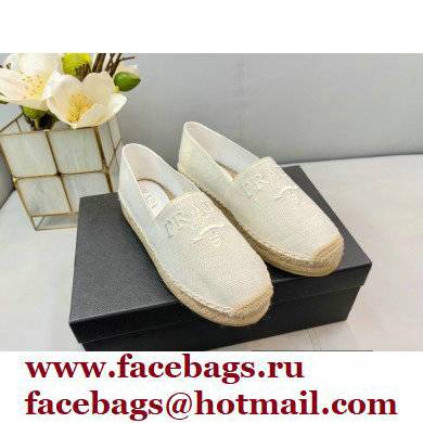 Prada Linen Logo Embroidered Espadrilles White 2022