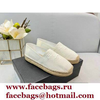 Prada Linen Logo Embroidered Espadrilles White 2022