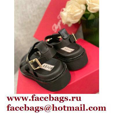 Roger Vivier Viv' Rangers Metal Buckle Sandals in Leather Black 2022