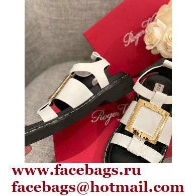 Roger Vivier Viv' Rangers Metal Buckle Sandals in Leather White 2022