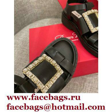 Roger Vivier Viv' Rangers Strass Buckle Sandals in Leather Black 2022