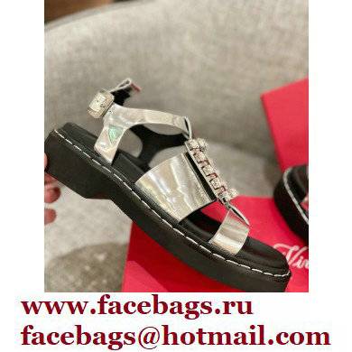 Roger Vivier Viv' Rangers Strass Buckle Sandals in Leather Silver 2022