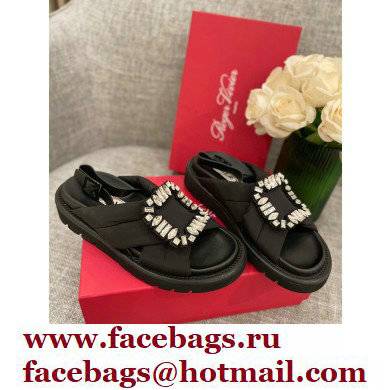 Roger Vivier Viv' Winter Puffy Strass Buckle Sandals Black 2022