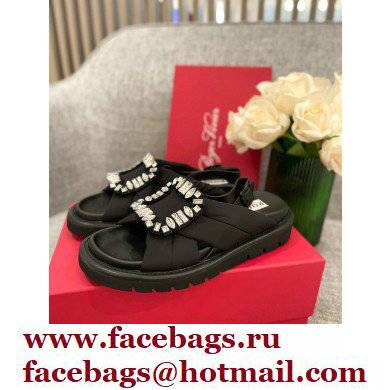 Roger Vivier Viv' Winter Puffy Strass Buckle Sandals Black 2022