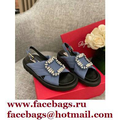 Roger Vivier Viv' Winter Puffy Strass Buckle Sandals Blue 2022