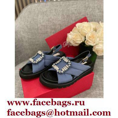 Roger Vivier Viv' Winter Puffy Strass Buckle Sandals Blue 2022