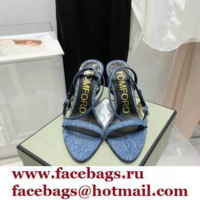 Tom Ford Heel 10.5cm Padlock Pointy Naked Sandals Denim Blue 2022