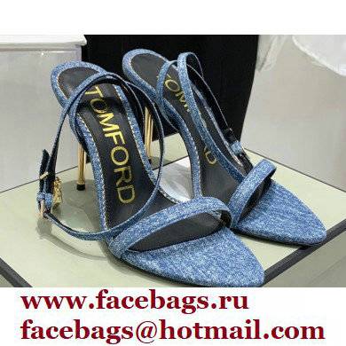 Tom Ford Heel 10.5cm Padlock Pointy Naked Sandals Denim Blue 2022