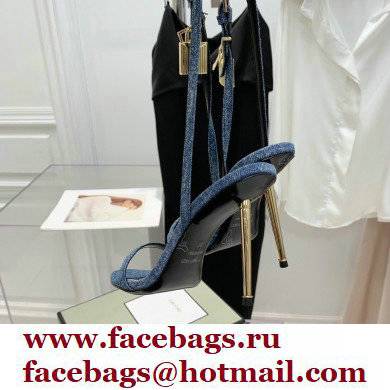 Tom Ford Heel 10.5cm Padlock Pointy Naked Sandals Denim Blue 2022