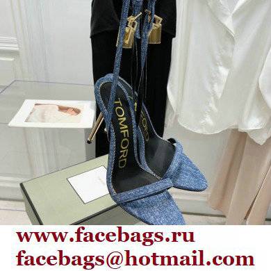 Tom Ford Heel 10.5cm Padlock Pointy Naked Sandals Denim Blue 2022