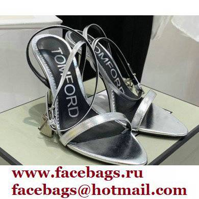 Tom Ford Heel 10.5cm Padlock Pointy Naked Sandals Leather Silver 2022