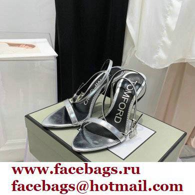 Tom Ford Heel 10.5cm Padlock Pointy Naked Sandals Leather Silver 2022