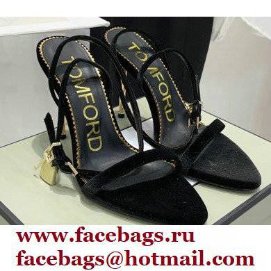 Tom Ford Heel 10.5cm Padlock Pointy Naked Sandals Velvet Black 2022