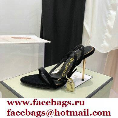 Tom Ford Heel 10.5cm Padlock Pointy Naked Sandals Velvet Black 2022