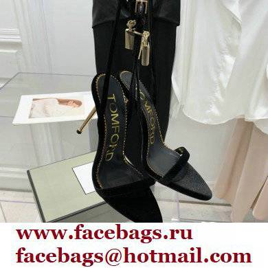 Tom Ford Heel 10.5cm Padlock Pointy Naked Sandals Velvet Black 2022