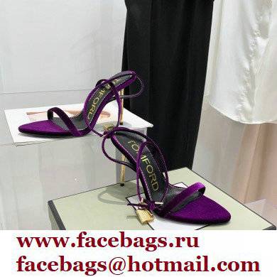 Tom Ford Heel 10.5cm Padlock Pointy Naked Sandals Velvet Purple 2022