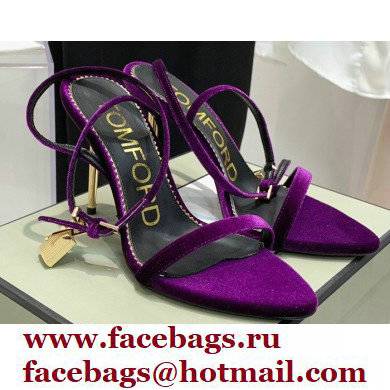 Tom Ford Heel 10.5cm Padlock Pointy Naked Sandals Velvet Purple 2022