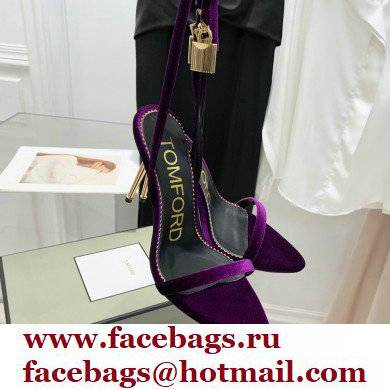 Tom Ford Heel 10.5cm Padlock Pointy Naked Sandals Velvet Purple 2022