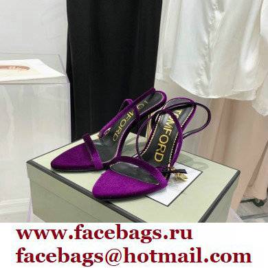 Tom Ford Heel 10.5cm Padlock Pointy Naked Sandals Velvet Purple 2022