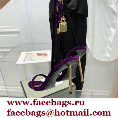 Tom Ford Heel 10.5cm Padlock Pointy Naked Sandals Velvet Purple 2022